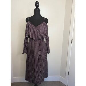 Banana Republic x Olivia Palermo Silk Cold Shoulder Midi Dress Floral Purple 0
